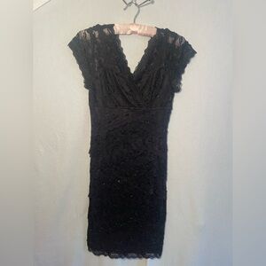 Dressbarn Black Sheath Midi Dress V-Neck Cap Sleeve